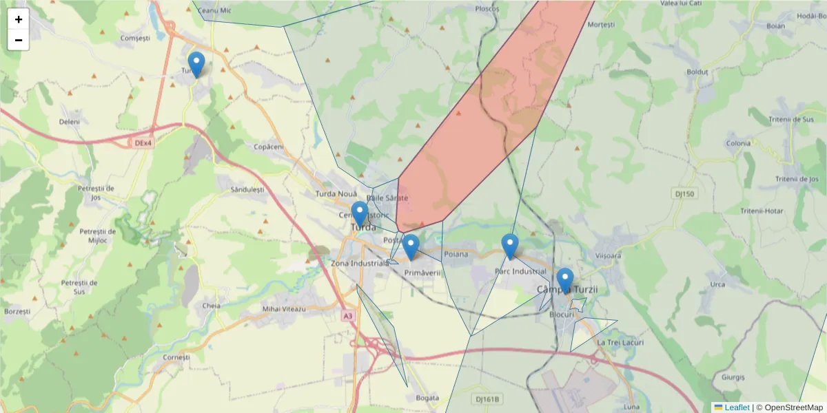 Hartă a codului poștal  și a codurilor poștale învecinate