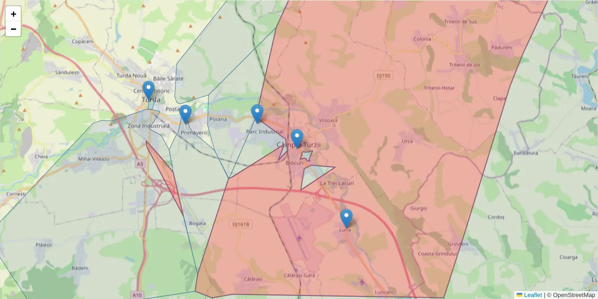 Hartă a codului poștal  și a codurilor poștale învecinate
