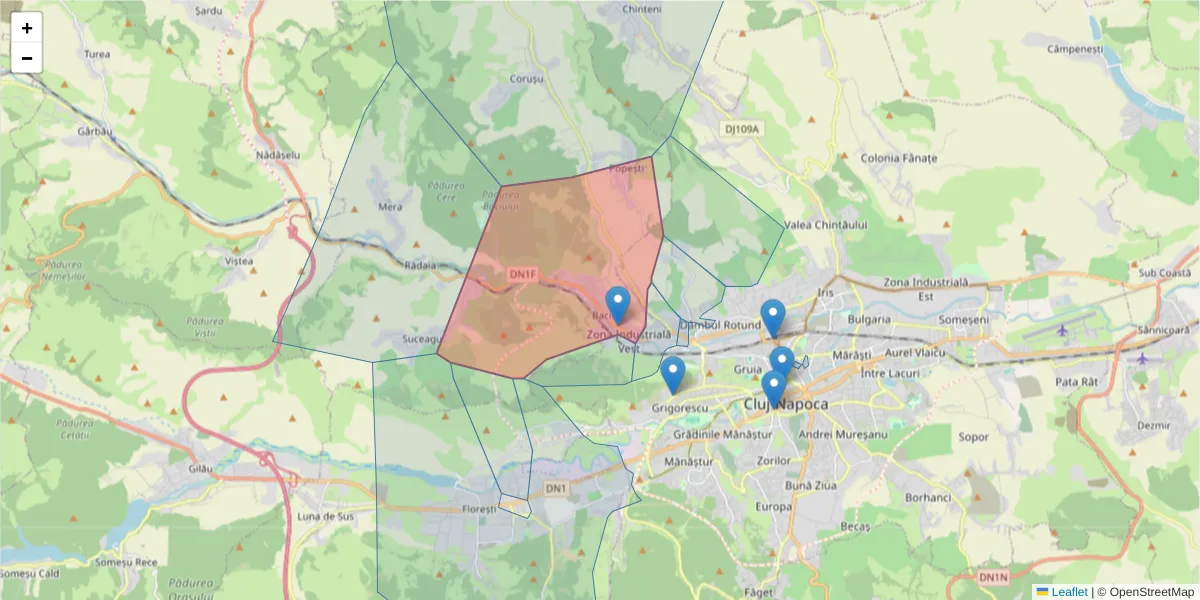 Hartă a codului poștal  și a codurilor poștale învecinate