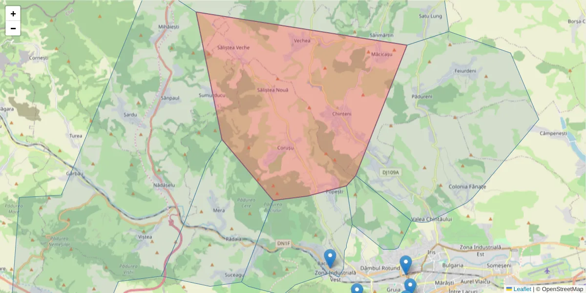 Hartă a codului poștal  și a codurilor poștale învecinate