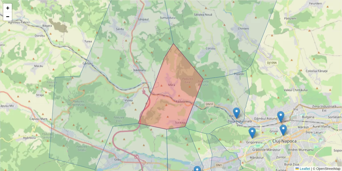Hartă a codului poștal  și a codurilor poștale învecinate