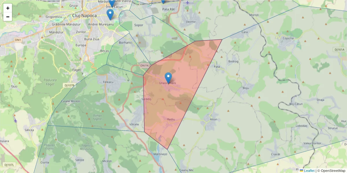 Hartă a codului poștal  și a codurilor poștale învecinate