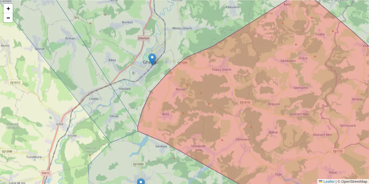 Hartă a codului poștal  și a codurilor poștale învecinate