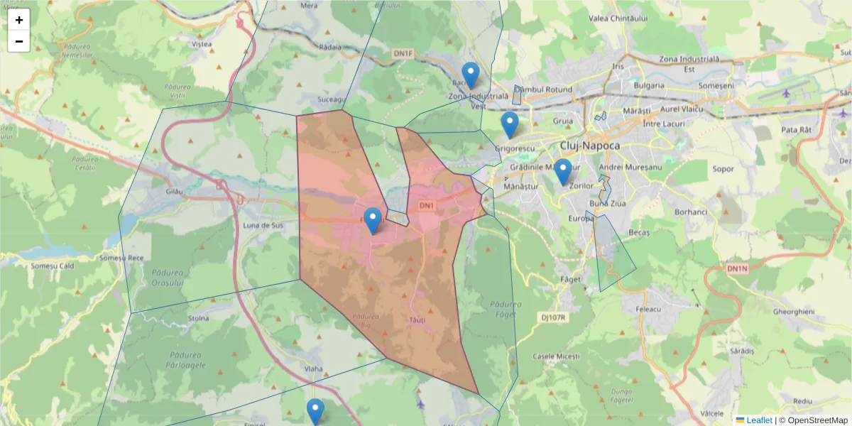 Hartă a codului poștal  și a codurilor poștale învecinate