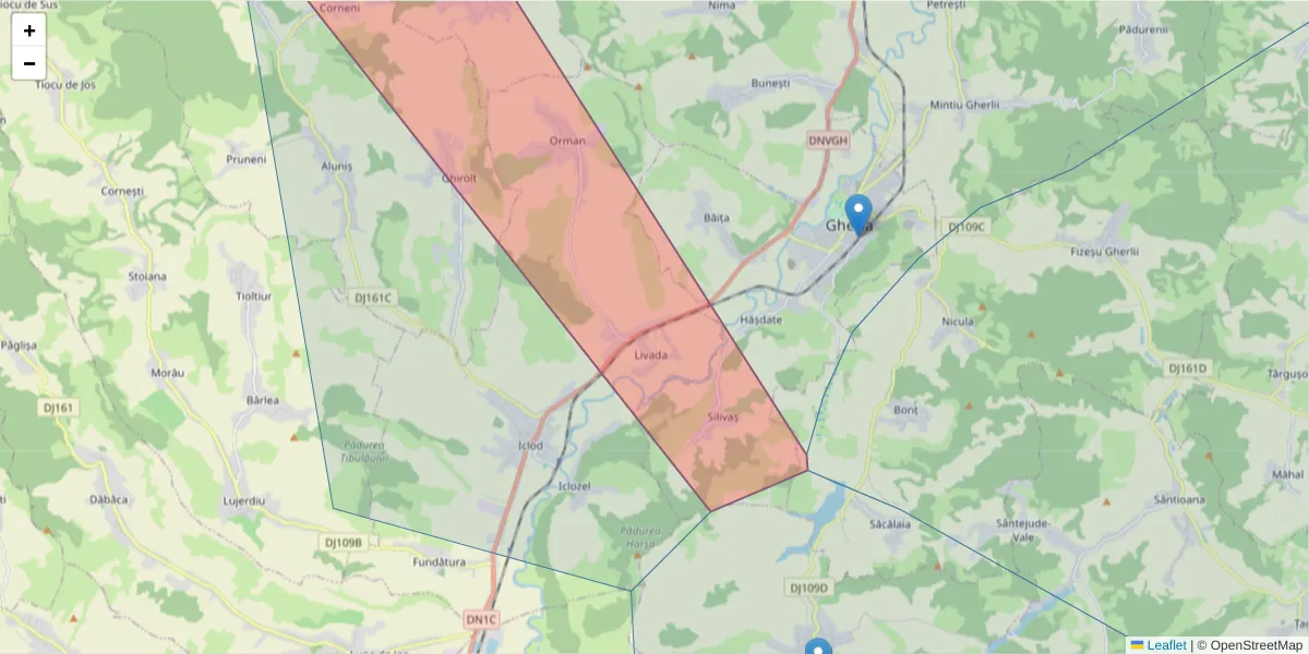 Hartă a codului poștal  și a codurilor poștale învecinate