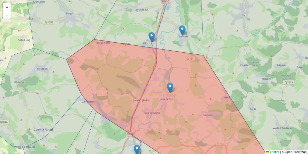 Hartă a codului poștal  și a codurilor poștale învecinate