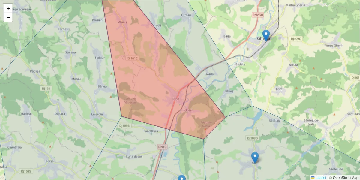 Hartă a codului poștal  și a codurilor poștale învecinate