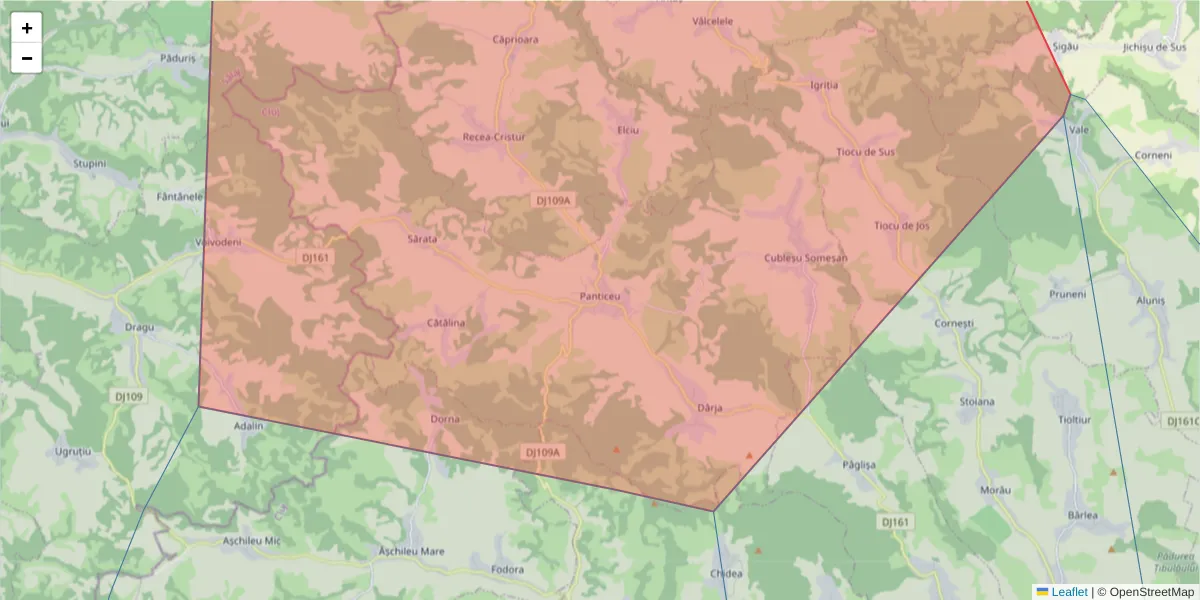 Hartă a codului poștal  și a codurilor poștale învecinate