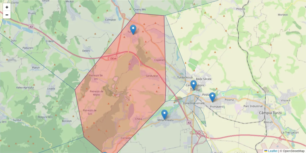 Hartă a codului poștal  și a codurilor poștale învecinate