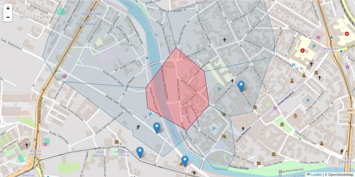 Hartă a codului poștal  și a codurilor poștale învecinate