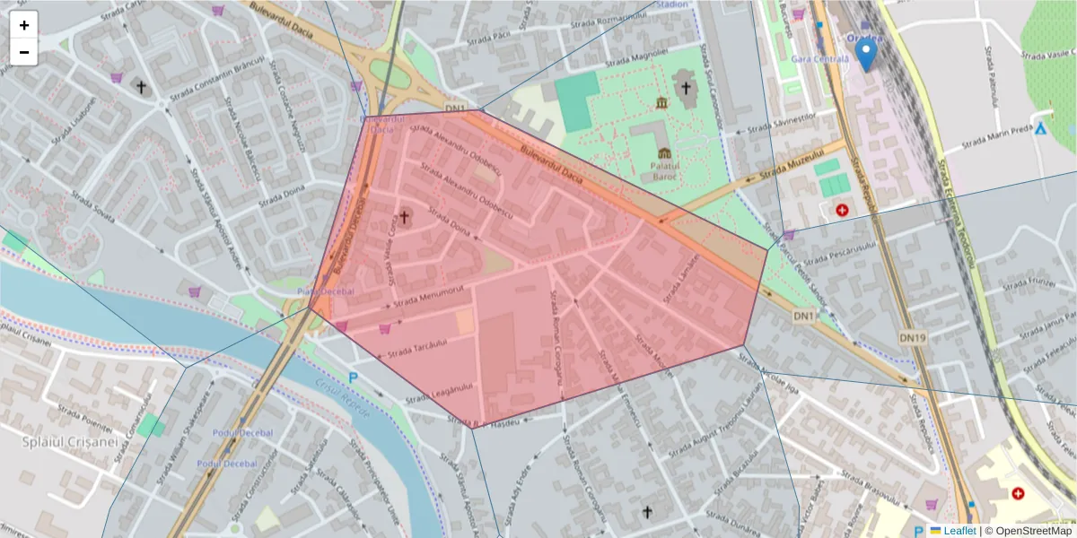 Hartă a codului poștal  și a codurilor poștale învecinate