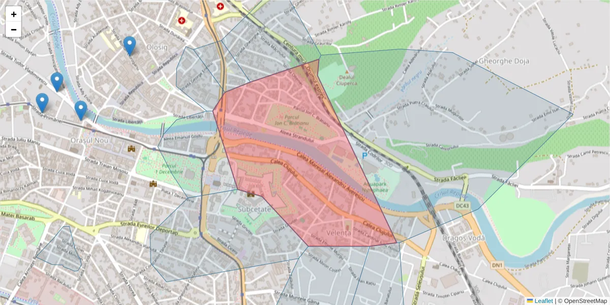 Hartă a codului poștal  și a codurilor poștale învecinate