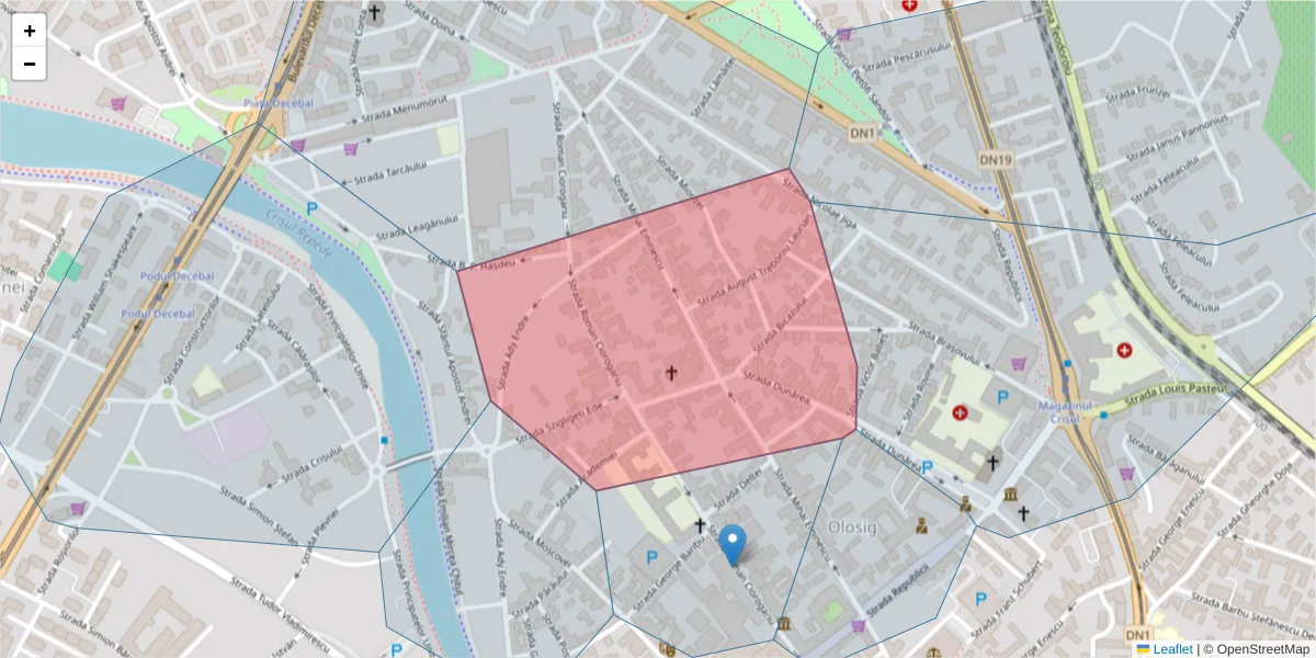 Hartă a codului poștal  și a codurilor poștale învecinate