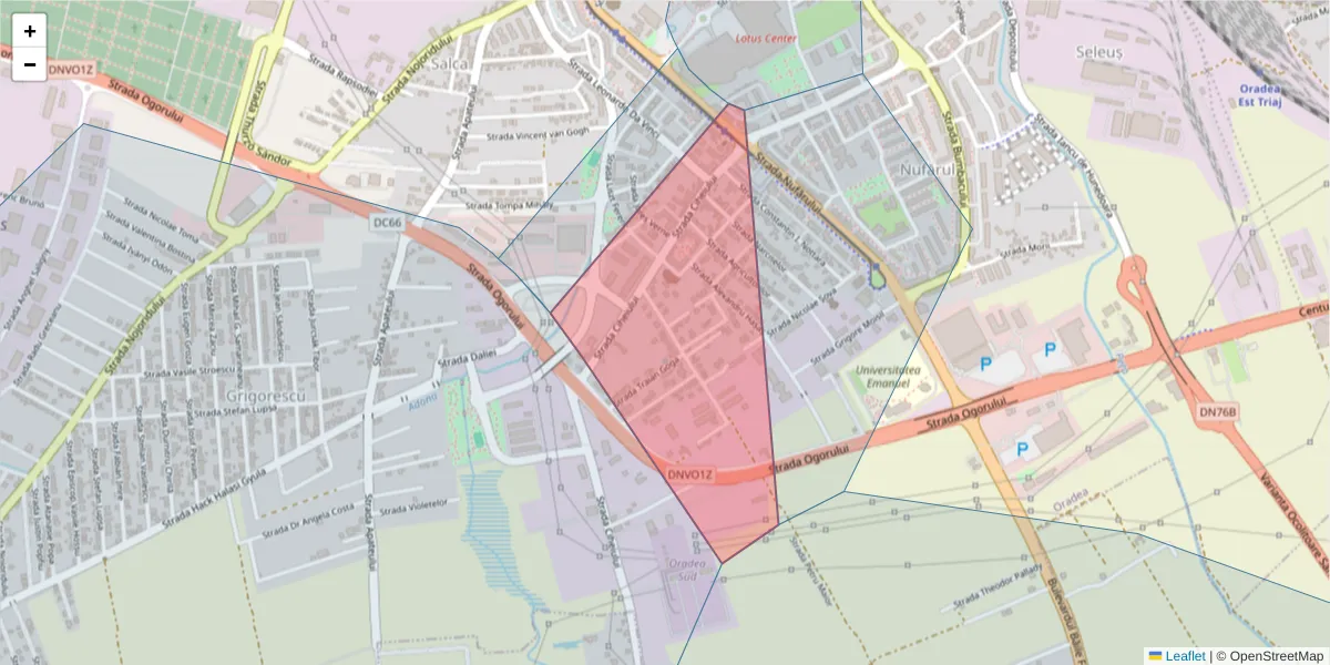 Hartă a codului poștal  și a codurilor poștale învecinate