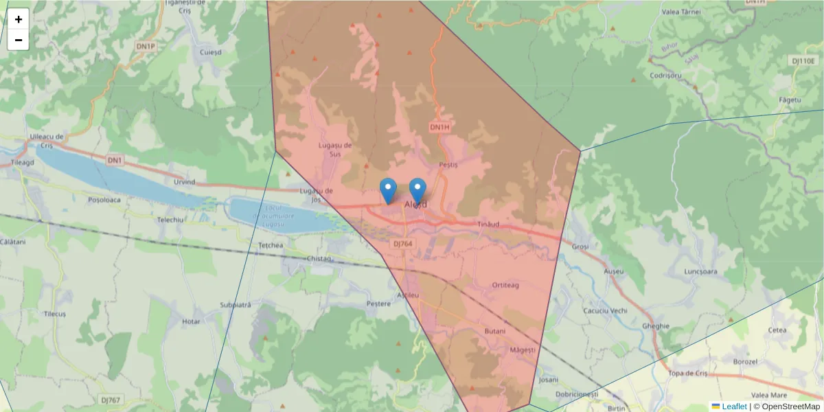 Hartă a codului poștal  și a codurilor poștale învecinate