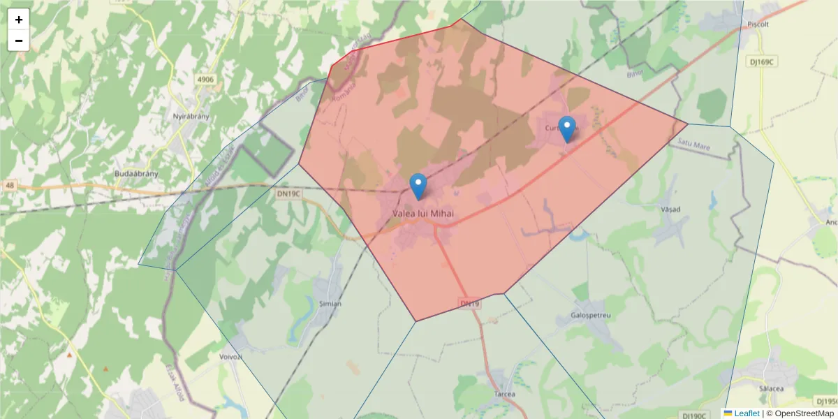 Hartă a codului poștal  și a codurilor poștale învecinate