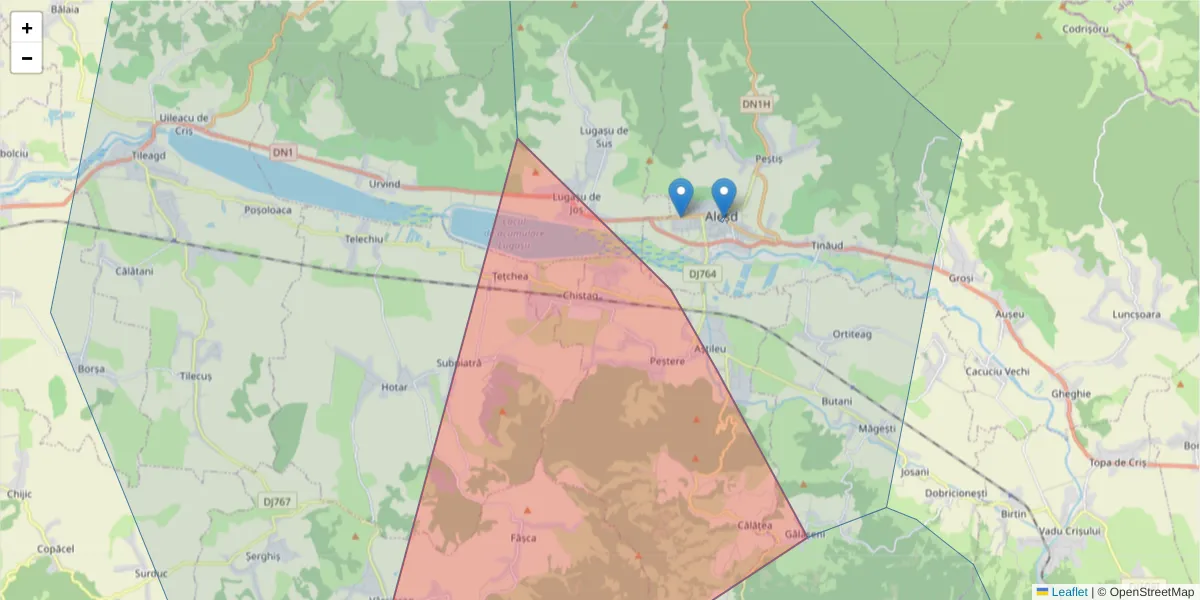 Hartă a codului poștal  și a codurilor poștale învecinate