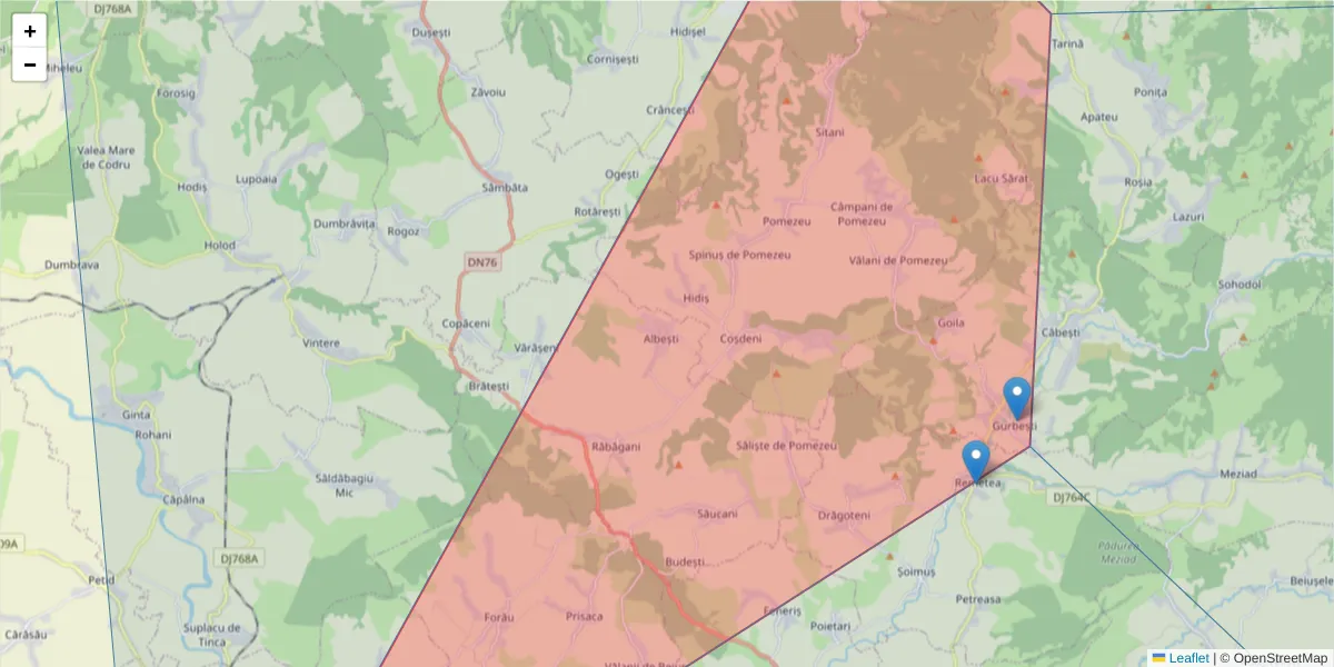 Hartă a codului poștal  și a codurilor poștale învecinate