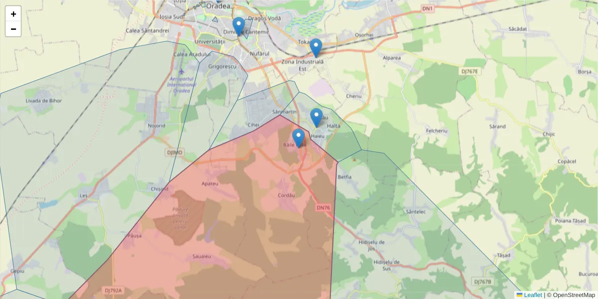 Hartă a codului poștal  și a codurilor poștale învecinate