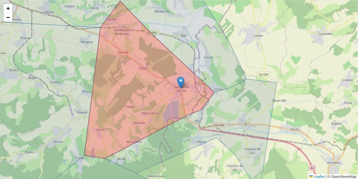 Hartă a codului poștal  și a codurilor poștale învecinate
