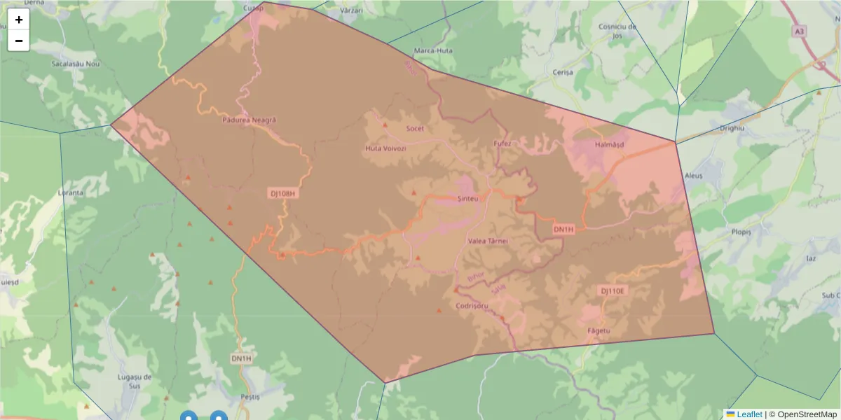 Hartă a codului poștal  și a codurilor poștale învecinate