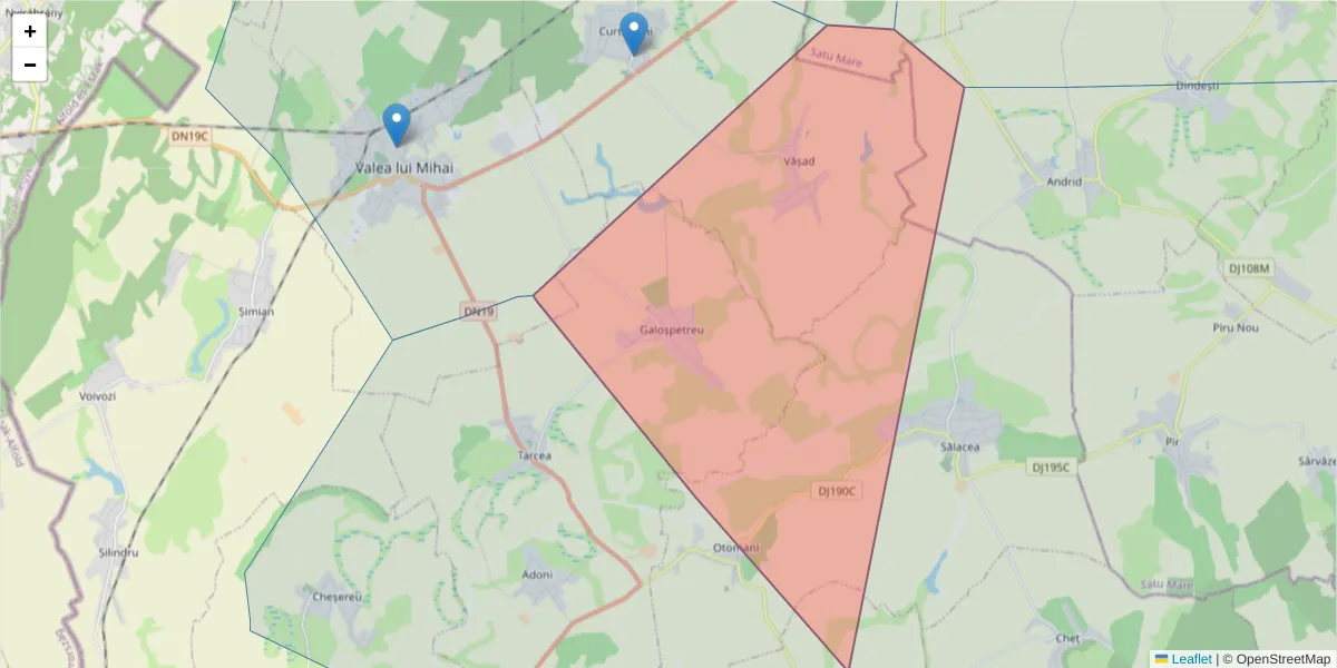 Hartă a codului poștal  și a codurilor poștale învecinate