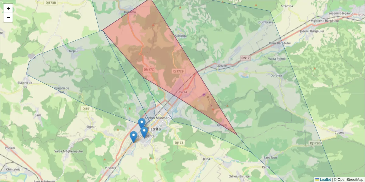 Hartă a codului poștal  și a codurilor poștale învecinate