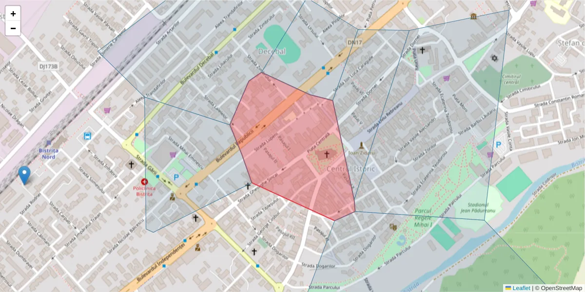 Hartă a codului poștal  și a codurilor poștale învecinate