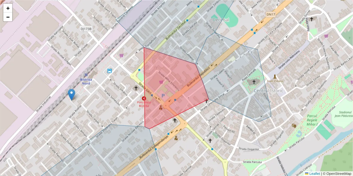 Hartă a codului poștal  și a codurilor poștale învecinate