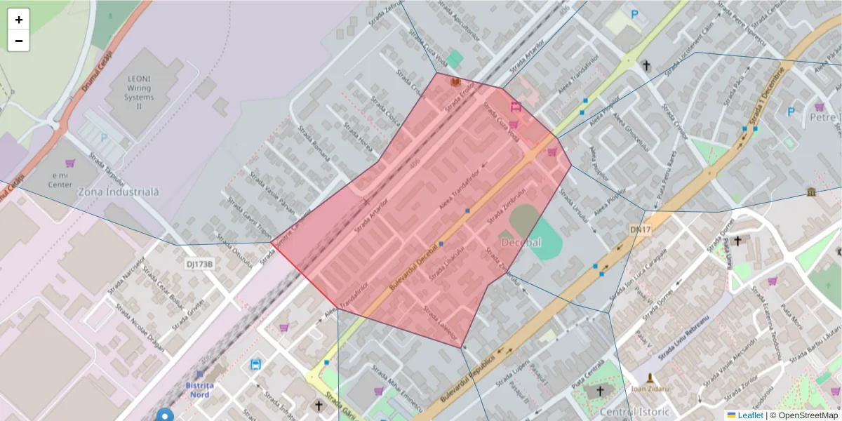 Hartă a codului poștal  și a codurilor poștale învecinate