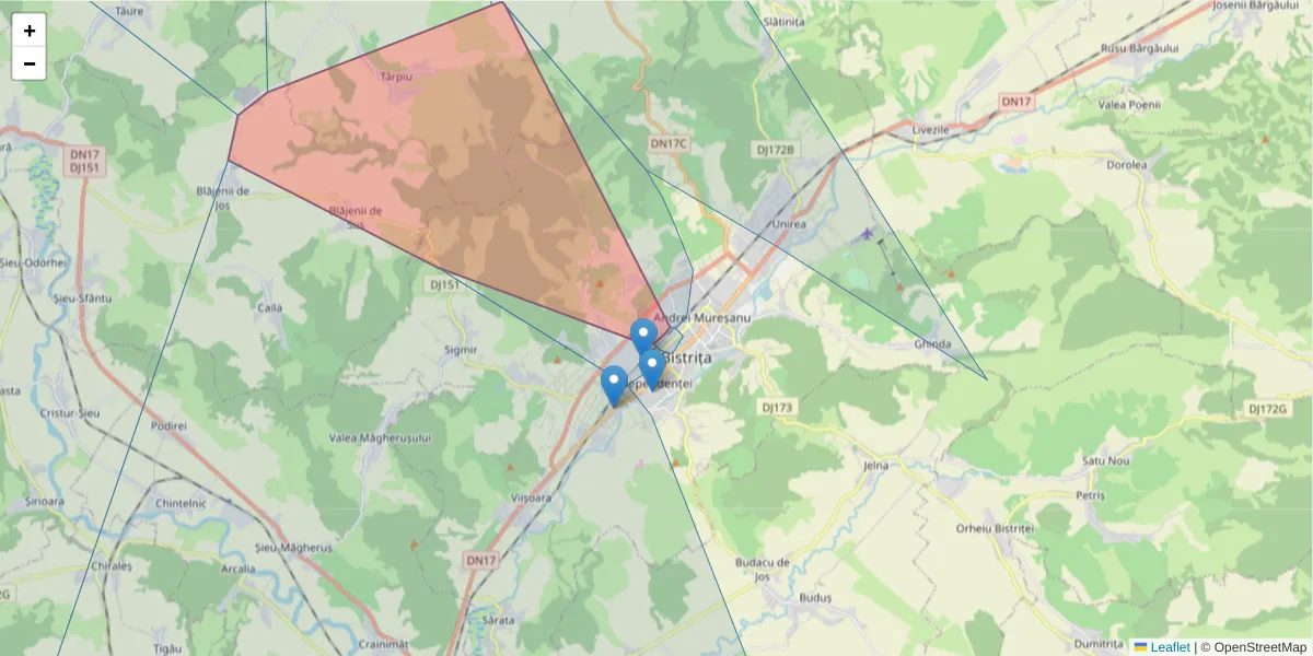 Hartă a codului poștal  și a codurilor poștale învecinate