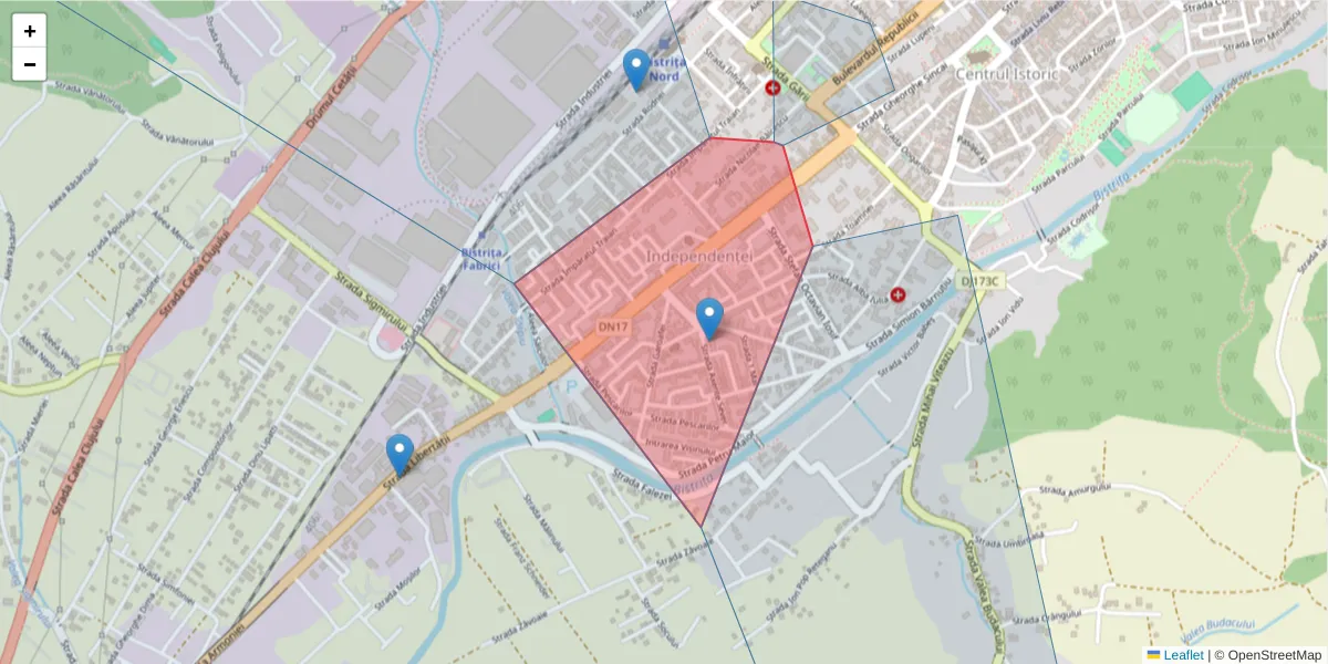 Hartă a codului poștal  și a codurilor poștale învecinate