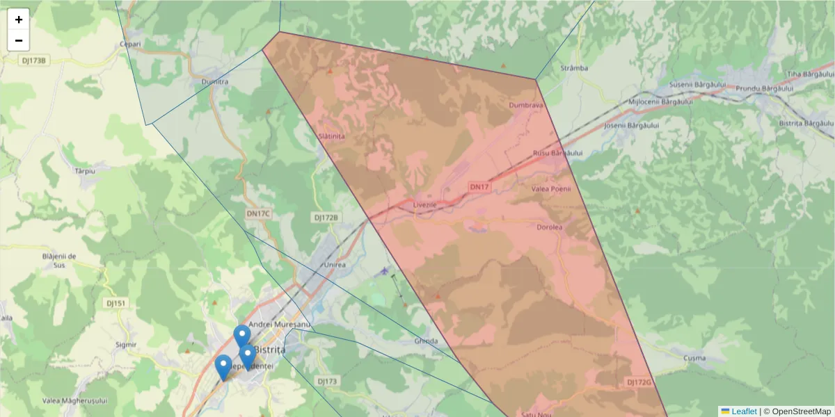 Hartă a codului poștal  și a codurilor poștale învecinate