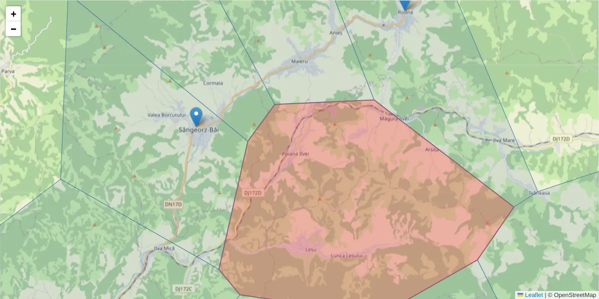 Hartă a codului poștal  și a codurilor poștale învecinate