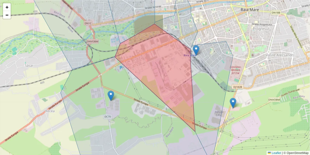 Hartă a codului poștal  și a codurilor poștale învecinate