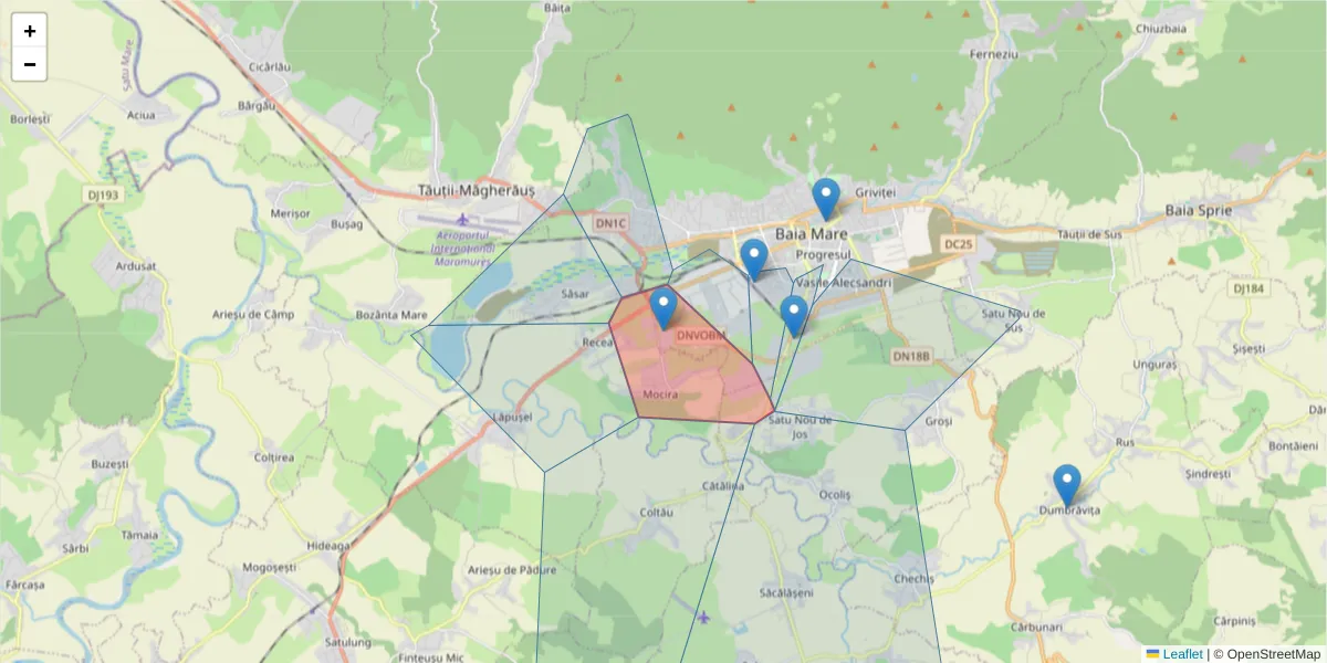 Hartă a codului poștal  și a codurilor poștale învecinate