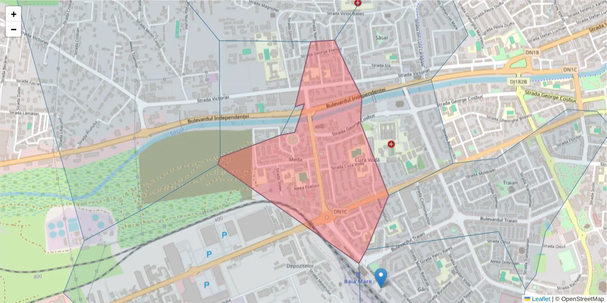 Hartă a codului poștal  și a codurilor poștale învecinate