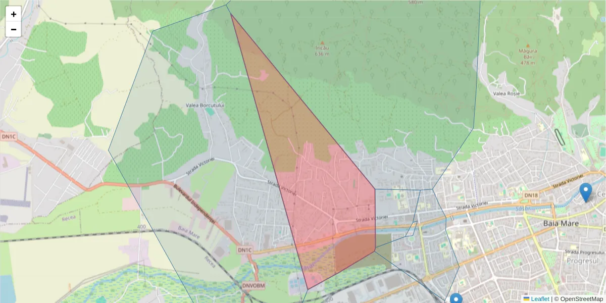 Hartă a codului poștal  și a codurilor poștale învecinate