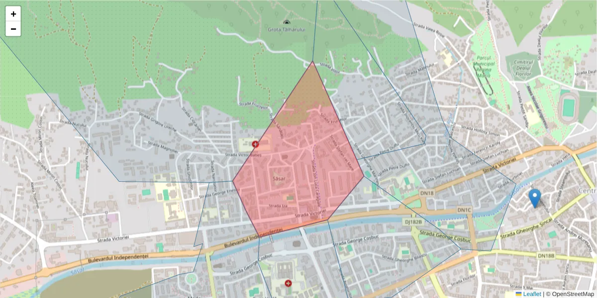 Hartă a codului poștal  și a codurilor poștale învecinate