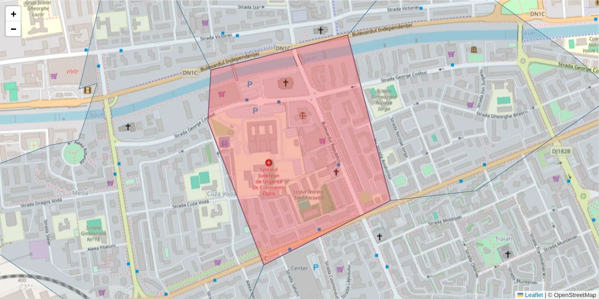 Hartă a codului poștal  și a codurilor poștale învecinate