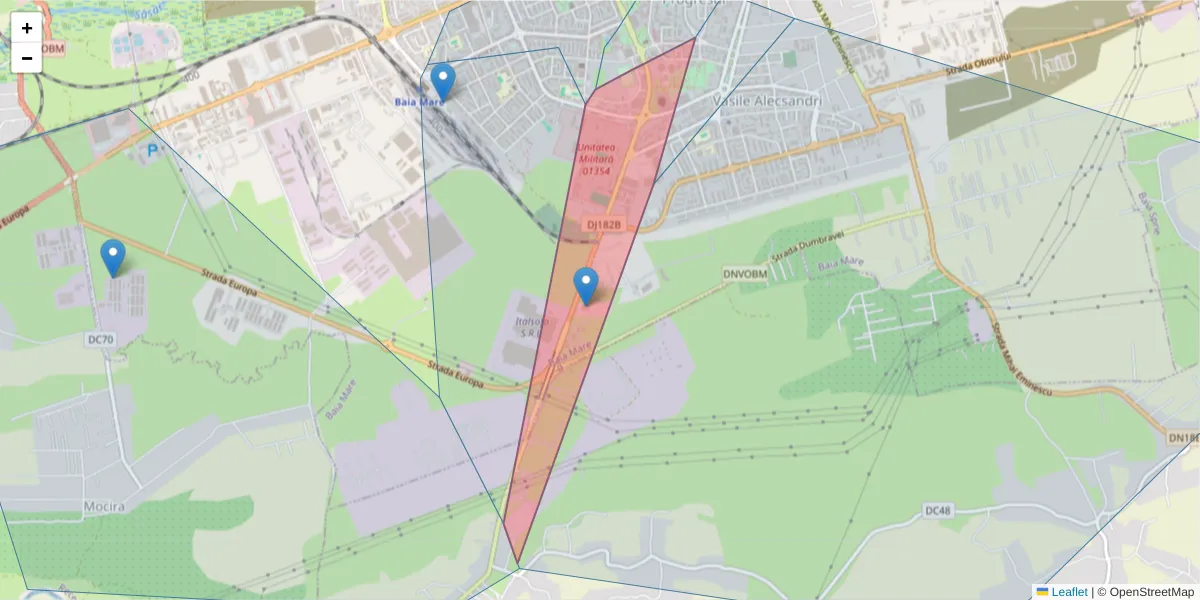 Hartă a codului poștal  și a codurilor poștale învecinate