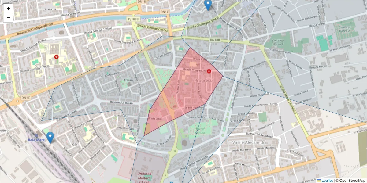 Hartă a codului poștal  și a codurilor poștale învecinate