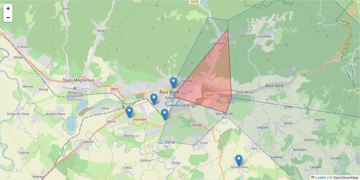 Hartă a codului poștal  și a codurilor poștale învecinate