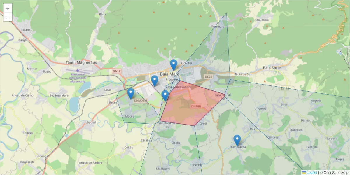 Hartă a codului poștal  și a codurilor poștale învecinate