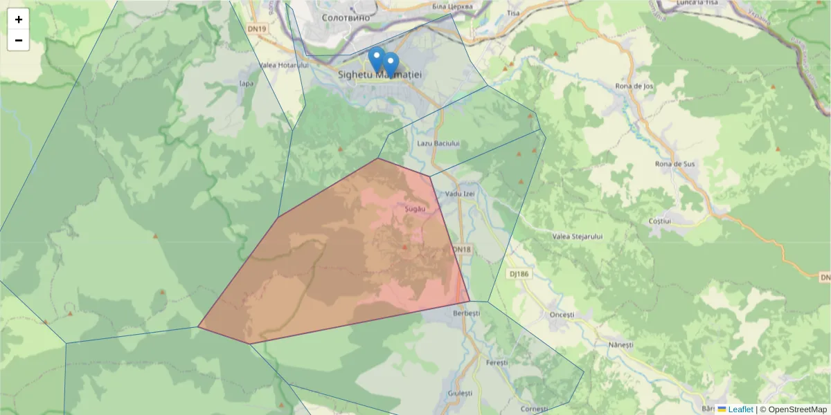 Hartă a codului poștal  și a codurilor poștale învecinate