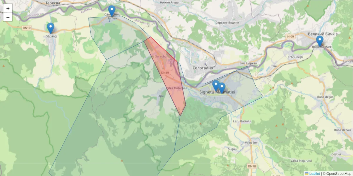 Hartă a codului poștal  și a codurilor poștale învecinate