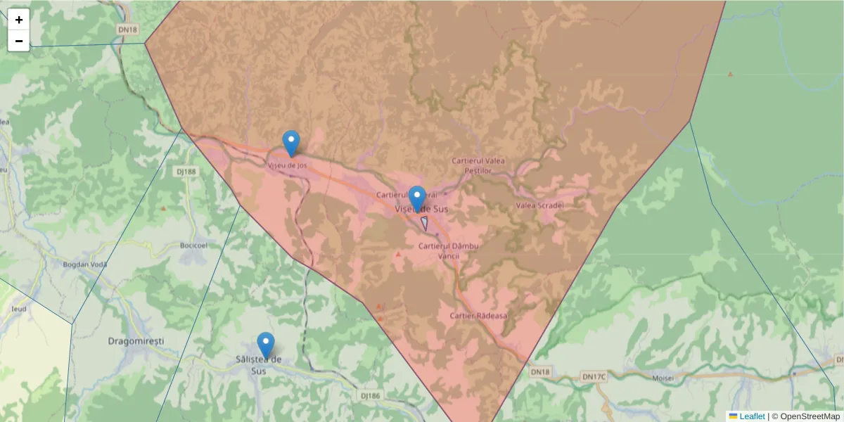 Hartă a codului poștal  și a codurilor poștale învecinate