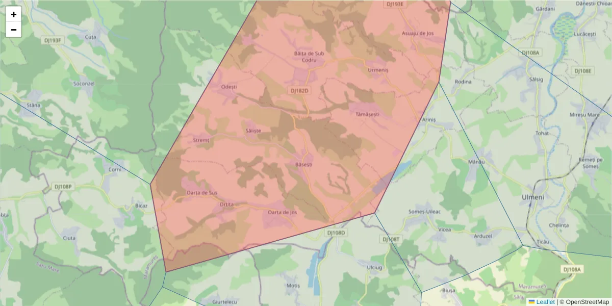Hartă a codului poștal  și a codurilor poștale învecinate