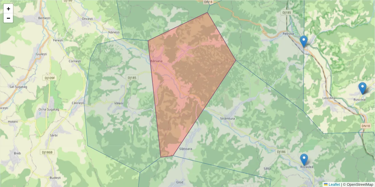 Hartă a codului poștal  și a codurilor poștale învecinate