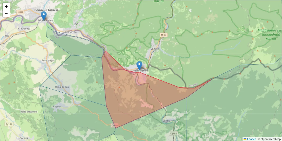 Hartă a codului poștal  și a codurilor poștale învecinate